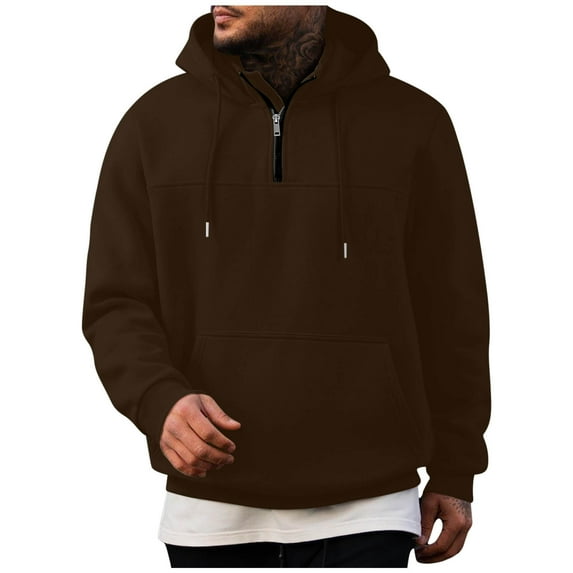 FDGIU Tactical Hoodies for Men - Quarter Zip Pullover Hoodie, Fleece Lined Workout Sweatshirt with Pockets, Vintage Casual Gym Hooded Cargo Top for Fall Fashion