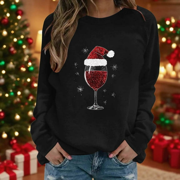 ‌FDGIU Trendy 2025 Women's Xmas Sweater – Funny Print Long Sleeve Pullover, Winter Casual Tunic‌