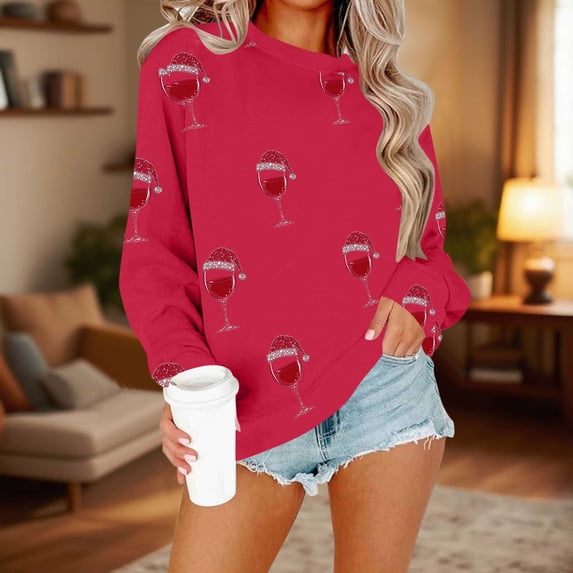 FDGIU Trendy 2025 Women's Xmas Sweater – Funny Print Long Sleeve Pullover, Winter Casual Tunic