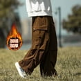 thumbnail image 1 of FDGIU Trousers Plus Velvet Man Fashion Fallow Fleecing Pockets Elastic Waist High Waist Straight-leg Workwear Pants Heavyweight Fleece Cargo Pants, 1 of 6