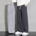 thumbnail image 1 of FDGIU Trousers Plus Velvet Man Solid Color Fleecing Pockets Drawstring Straight Barrel Loose Sweatpants Heavyweight Fleece Cargo Pants, 1 of 4