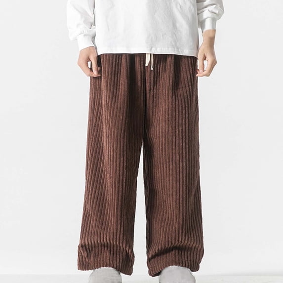 FDGIU Trousers Plus Velvet Men Leisure Solid Color Button Elastic Waist Draw Rope Full Length Pants Heavyweight Fleece Cargo Pants