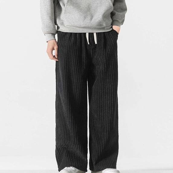 FDGIU Trousers Plus Velvet Men Leisure Solid Color Button Elastic Waist Draw Rope Full Length Pants Heavyweight Fleece Cargo Pants