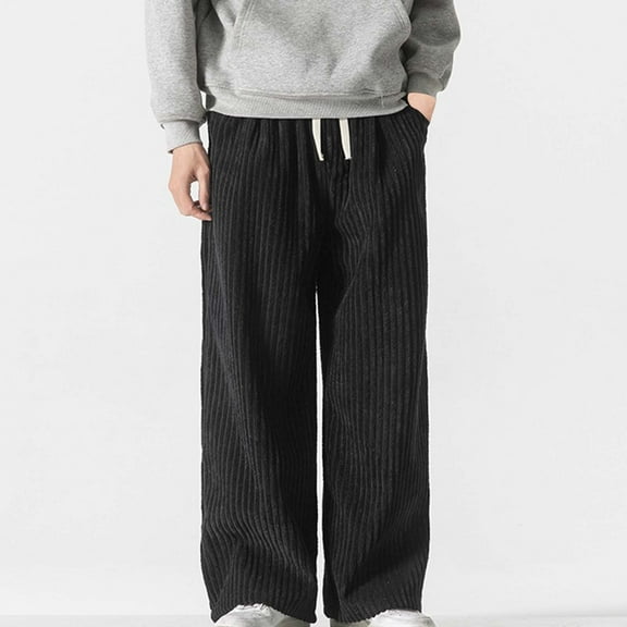 FDGIU Trousers Plus Velvet Men Leisure Solid Color Button Elastic Waist Draw Rope Full Length Pants Heavyweight Fleece Cargo Pants