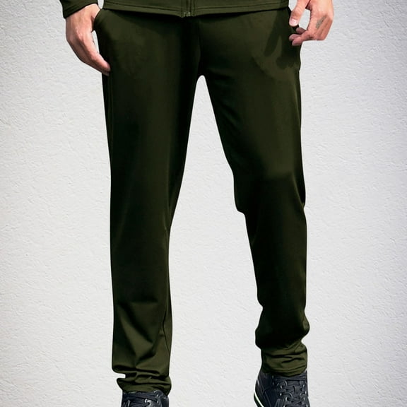 FDGIU Trousers Plus Velvet Men's Solid Color Elastic Waistband Drawstring Pocket Fitness Straight Leg Pants Heavyweight Fleece Cargo Pants