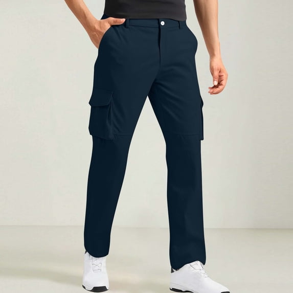 FDGIU Trousers for Men Plus Size Pants Man Solid-Color Casual Multi-pocket Zipper Button Work Pants Full Length Pants
