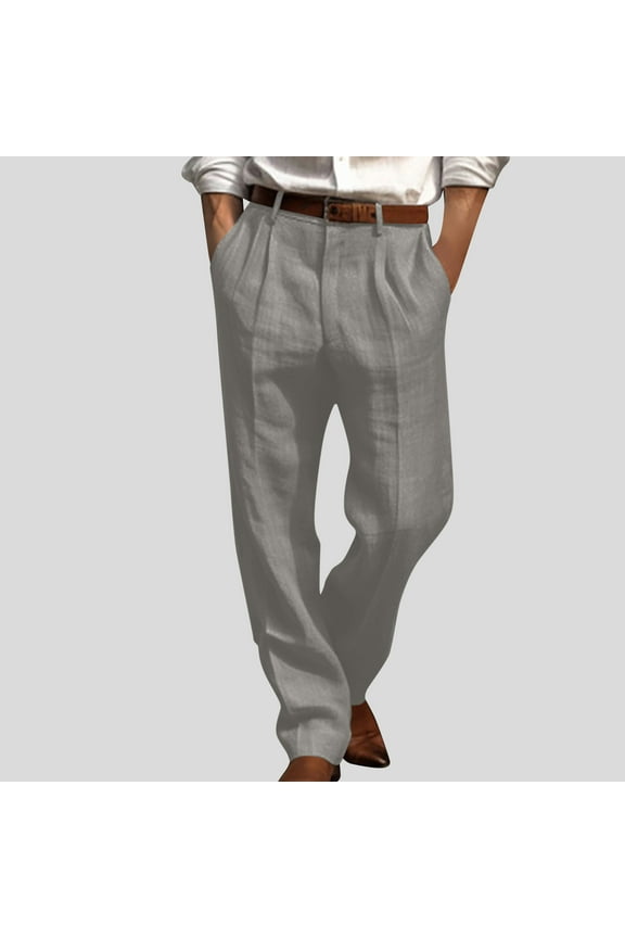 Trousers for Men Plus Size Pants Men's Casual Loose Straight Leg Solid Pants With Double Pleated Front Pocket