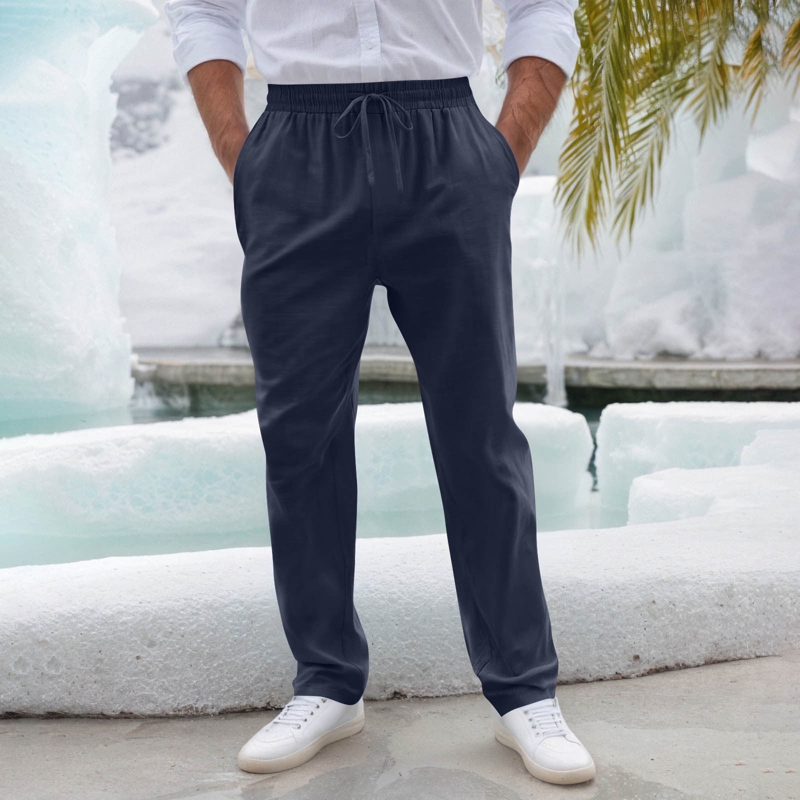 Men's Full Size Drawstring Pants with Pockets Plus Size