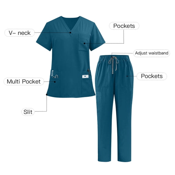FDGIU Trousers for Men Plus Size Pants Men's Solid Color V-neck Pocket Caregiver Short Sleeved Shirt Elastic Pants Nurse Uniform Sets