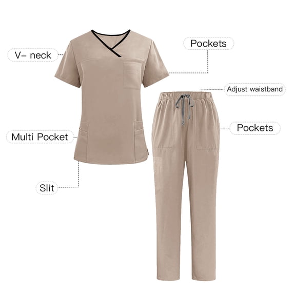 FDGIU Trousers for Men Plus Size Pants Men's Solid Color V-neck Pocket Caregiver Short Sleeved Shirt Elastic Pants Nurse Uniform Sets