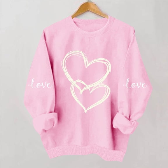 FDGIU Valentine Sweatshirt for Women, Cute Heart Printed Long Sleeve Top with Round Neck for Valentine's Day & Daily Comfort