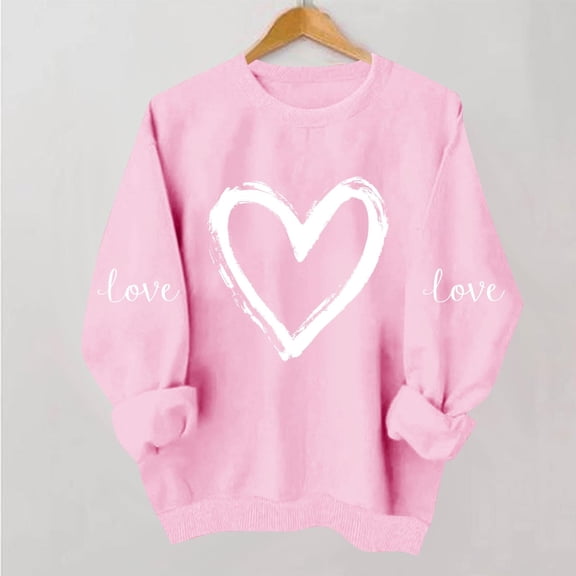 FDGIU Valentine Sweatshirt for Women, Cute Heart Printed Long Sleeve Top with Round Neck for Valentine's Day & Daily Comfort