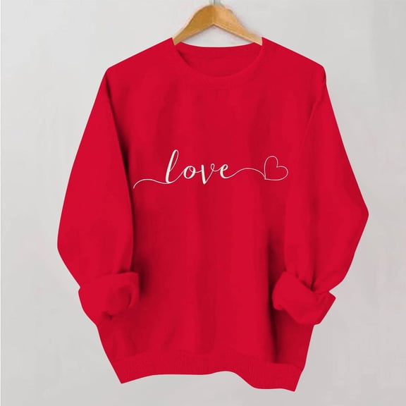 FDGIU ‌Valentine's Day Shirt Women, Heart Print Long Sleeve T-Shirt with Crew Neck for Valentine's Outfit & Casual Wear