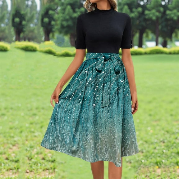 FDGIU Vintage A-Line Skirt - Women's High Waist Pleated Midi Skirt with Pockets (Polka Dot, Rockabilly Style)