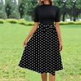 thumbnail image 1 of FDGIU Vintage A-Line Skirt - Women's High Waist Pleated Midi Skirt with Pockets (Polka Dot, Rockabilly Style), 1 of 6