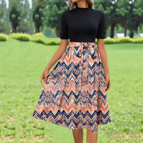 FDGIU Vintage A-Line Skirt - Women's High Waist Pleated Midi Skirt with Pockets (Polka Dot, Rockabilly Style)