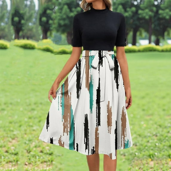 FDGIU Vintage A-Line Skirt - Women's High Waist Pleated Midi Skirt with Pockets (Polka Dot, Rockabilly Style)