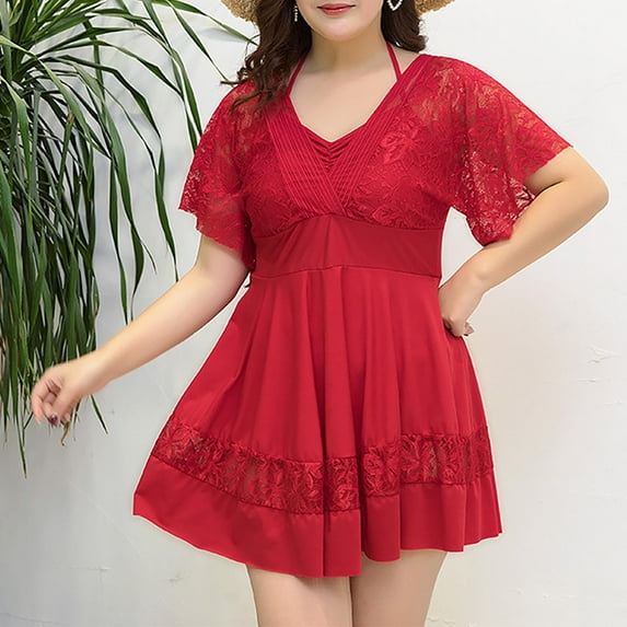 FDGIU Vintage V-Neck Ruched Swimdress One Piece Swim Skirt with High Waisted Tummy Control, Modest Bathing Suit for Women; Resort Style One Piece Swimsuit