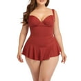 thumbnail image 1 of FDGIU Vintage V-Neck Ruched Swimdress One Piece Swim Skirt with High Waisted Tummy Control, Modest Bathing Suit for Women; Resort Style One Piece Swimsuit, 1 of 3
