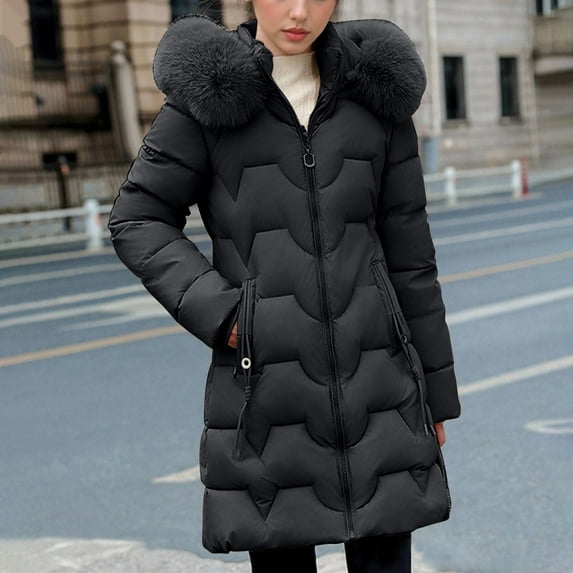 FDGIU Winter Jackets for Women Insulated Coat Ladies' Casual Colored Long-sleeved Hooded Jacket