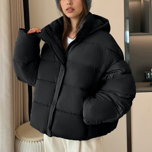FDGIU Winter Jackets for Women Insulated Coat Ladies' Casual Colored Long-sleeved Hooded Jacket