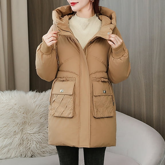 FDGIU Winter Jackets for Women Insulated Coat Ladies' Casual Colored Long-sleeved Hooded Jacket