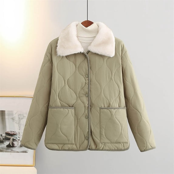 FDGIU Winter Jackets for Women Insulated Coat Ladies' Casual Colored Long-sleeved Jacket Without A Hood And Featuring A Lapel