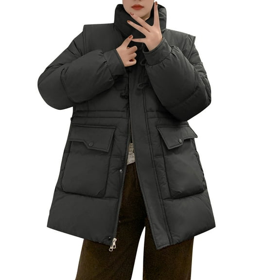 FDGIU Winter Jackets for Women Insulated Coat Ladies' Casual Colored Long-sleeved Jacket Without A Hood And With A Stand Collar