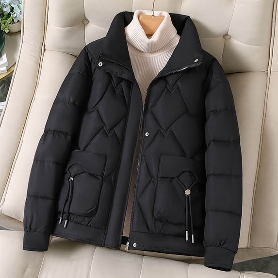 FDGIU Winter Jackets for Women Insulated Coat Women's Casual Colored Long-sleeved Jacket Without A Hat And Featuring A Lapel