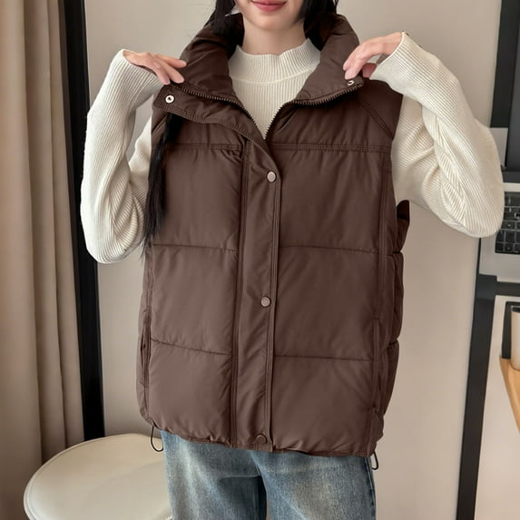 FDGIU Winter Jackets for Women Insulated Coat Women's Fashionable Solid-colorSleeveless Hoodless Casual Outwear Casual Top