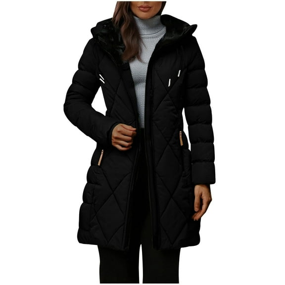 FDGIU Winter Women's Long Lightweight Puffer Jacket, Hooded Warm Insulated Long Sleeve Coat for Everyday