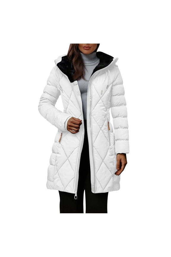 Winter Women's Long Lightweight Puffer Jacket, Hooded Warm Insulated Long Sleeve Coat for Everyday