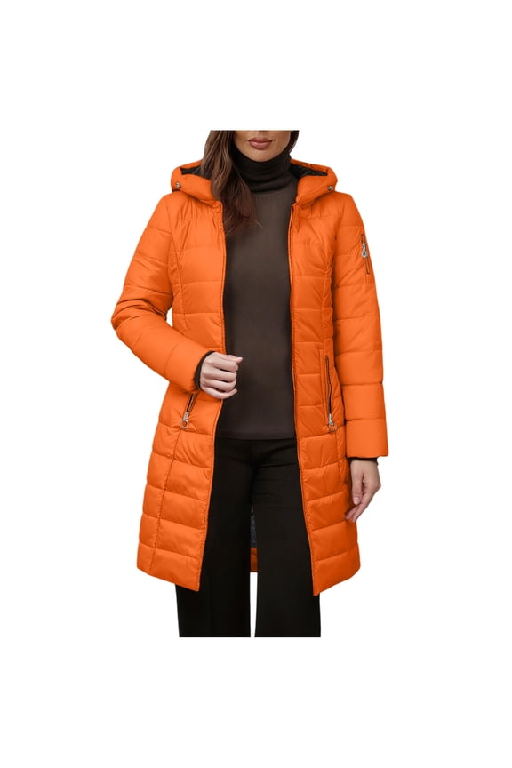 Winter Women's Long Lightweight Puffer Jacket, Hooded Warm Insulated Long Sleeve Coat for Everyday
