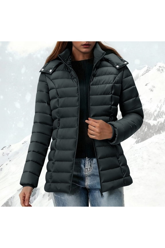 Winter Women's Long Lightweight Puffer Jacket, Hooded Warm Insulated Long Sleeve Coat for Everyday