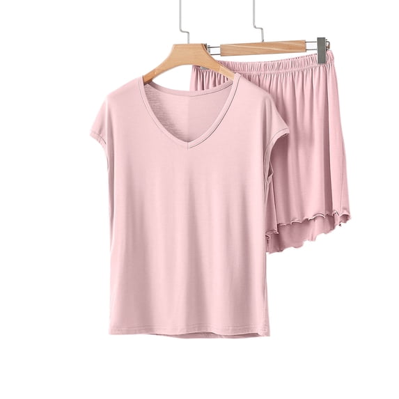 FDGIU Women 2-Piece Pajama Set - Short Sleeve Modal Top & Wide Leg Pants Loose Comfy Sleepwear Summer Loungewear