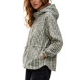 thumbnail image 1 of FDGIU Women Gingham Zip Up Jacket Collared Long Sleeve Drawstring Hem Casual Plaid Outerwear, Fall Lightweight Checkered Bomber Style Coat, 1 of 6
