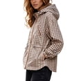 thumbnail image 1 of FDGIU Women Gingham Zip Up Jacket Collared Long Sleeve Drawstring Hem Casual Plaid Outerwear, Fall Lightweight Checkered Bomber Style Coat, 1 of 6