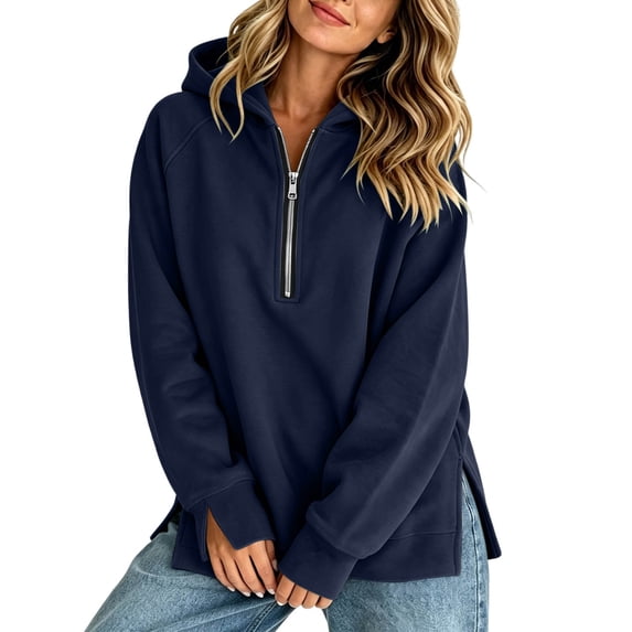 FDGIU Women Quarter Zip Pullover Hoodie, Long Sleeve Raglan Oversized ...