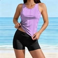 thumbnail image 1 of FDGIU Women's 2 Piece Striped Tankini Swimsuit, High Neck Racerback Swim Top with High Waisted Boyshort Bottom, Tummy Control Bathing Suit for Beach Pool, 1 of 7