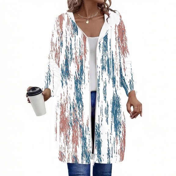 FDGIU Women's 2025 Long Hoodies - Full Zip Tunic Sweatshirt with Pockets, Trendy Fall Casual Outerwear, Open Front Cardigan Style