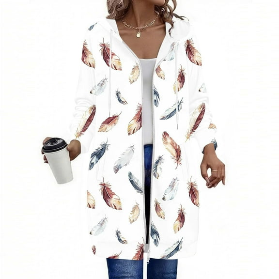 FDGIU Women's 2025 Long Hoodies - Full Zip Tunic Sweatshirt with Pockets, Trendy Fall Casual Outerwear, Open Front Cardigan Style