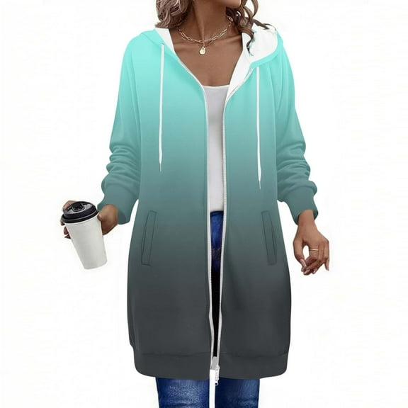 FDGIU Women's 2025 Long Hoodies - Full Zip Tunic Sweatshirt with Pockets, Trendy Fall Casual Outerwear, Open Front Cardigan Style