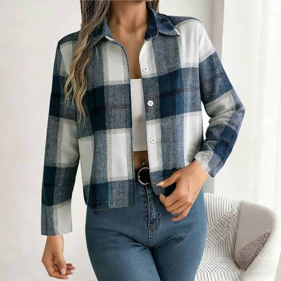 FDGIU Women's 2025 Plaid Shacket - Fleece Hooded Jacket, Warm Button Front Fall Winter Coat,Casual Plaid Fleece Hoodie Jacket