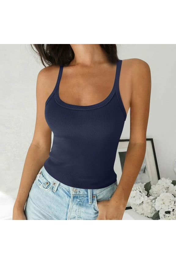 Women's 2025 Ribbed Camisole Tank Top - Slim Fit Scoop Neck with Adjustable Spaghetti Strap for Summer Layering