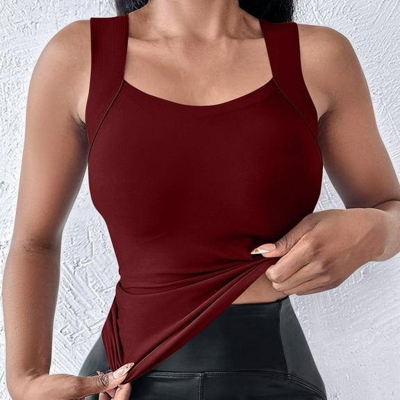 FDGIU Women's 2025 Sports Bras Camisole Tank Top - Built-in Bra, Scoop Neck Lined, Slim Fit for Yoga and Going Out