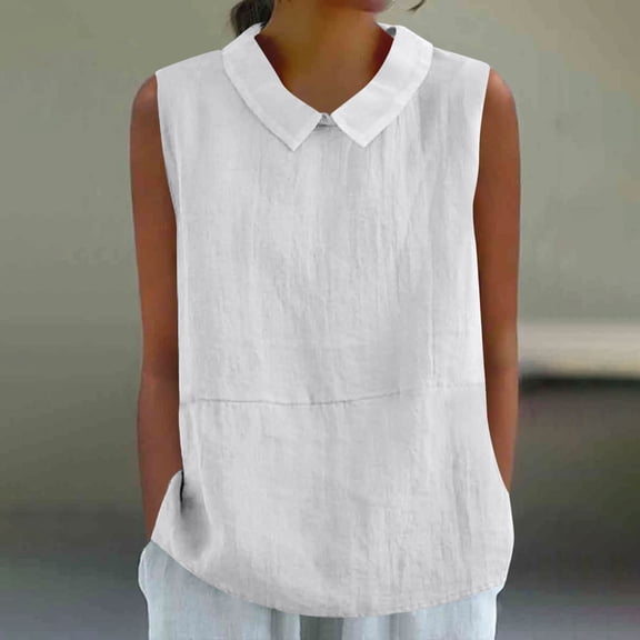 FDGIU Women's 2025 Summer Linen Shirts - Sleeveless Button Down Blouse, V-Neck Linen Tank Tops for Work/Casual