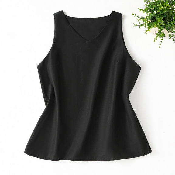 FDGIU Women's 2025 Summer V Neck Tank Tops - Sleeveless Flowy Blouse with Curved Hem