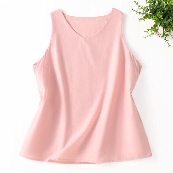 FDGIU Women's 2025 Summer V Neck Tank Tops - Sleeveless Flowy Blouse with Curved Hem
