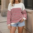 thumbnail image 1 of FDGIU Women's 2025 Winter Striped Color Block Sweater‌ - Long Sleeve Oversized Pullover, Loose Crewneck Comfy Knitted Top, 1 of 7