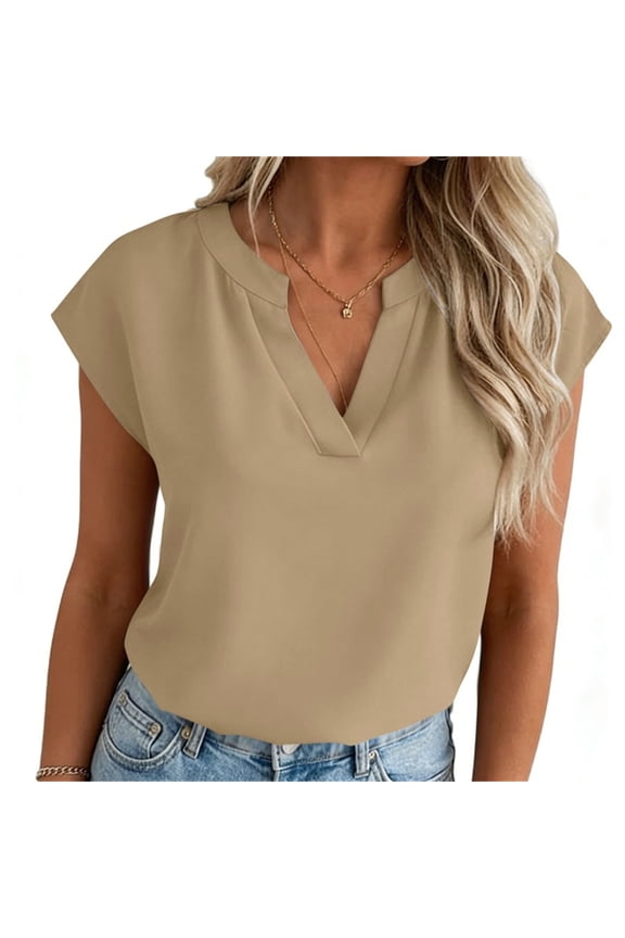 Women's 2026 Summer V-Neck Short Sleeve Blouse, Casual Top for Work and Daily